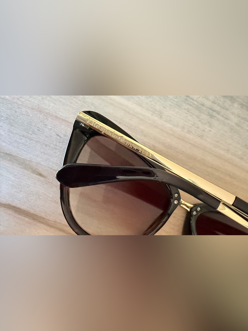 kate spade brown tortoiseshell cat-eye sunglasses with gold bridge - Picture 3 of 7
